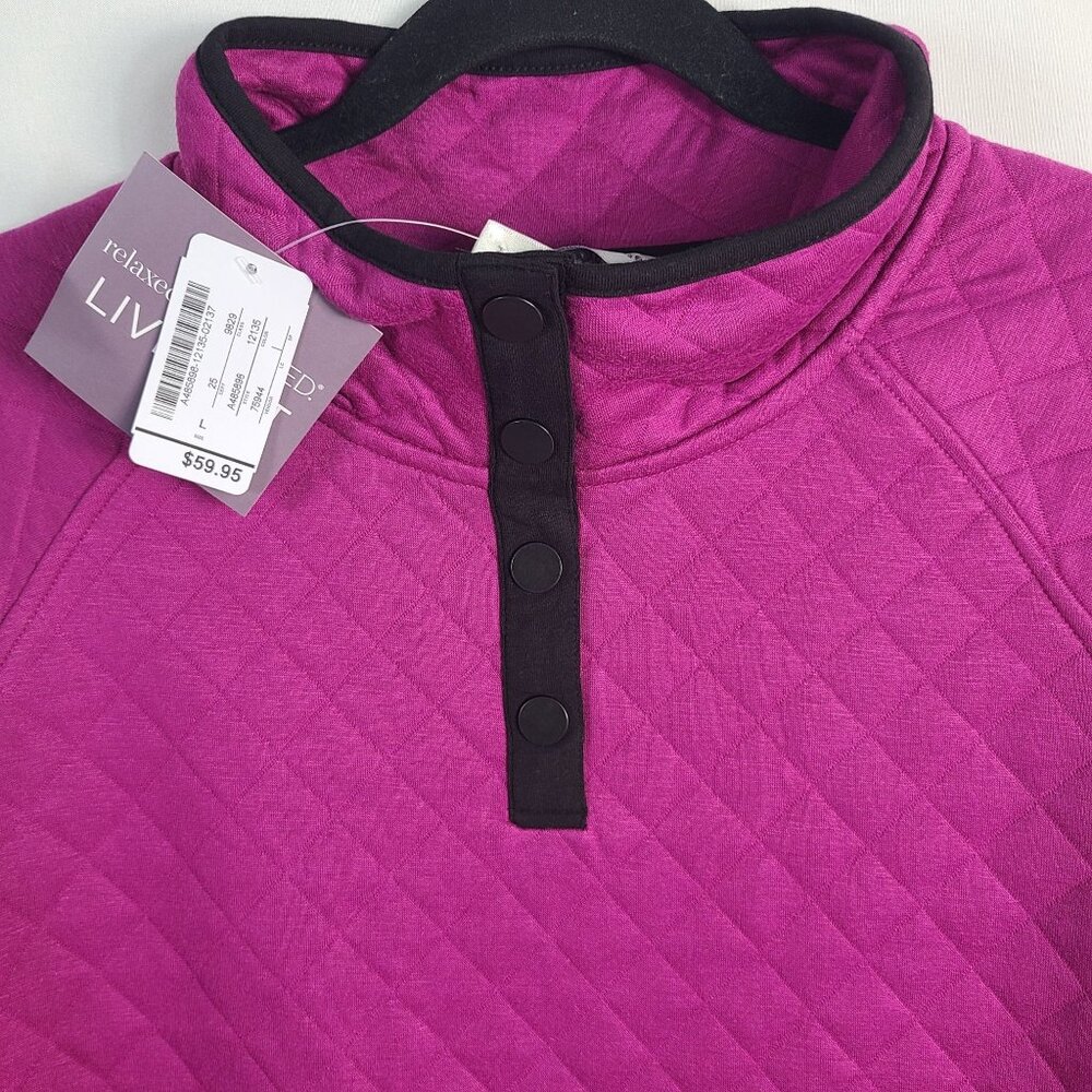 NWT Christopher & Banks Quilted Magenta Quarter Snap Pullover Top Sz L - Picture 2 of 9
